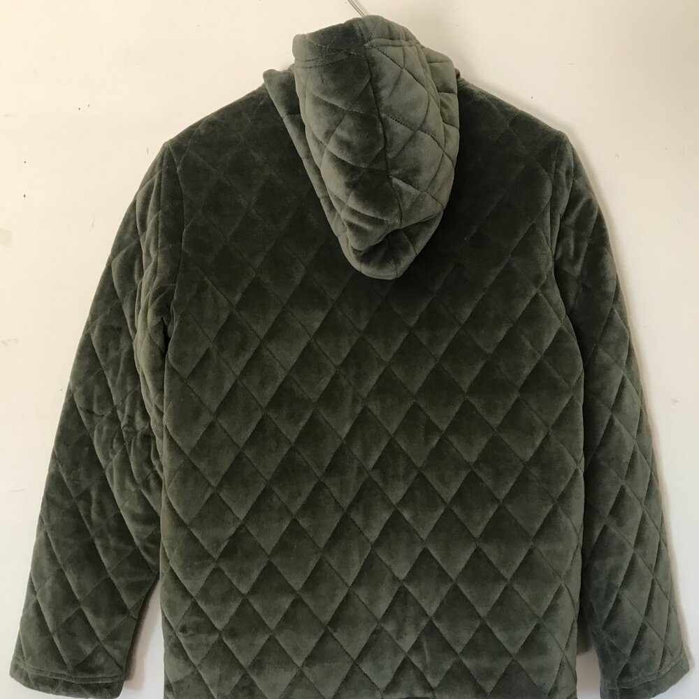 Charter Club Quilted Velour Velvet-like Lined Hooded Jacket Olive Small Petite